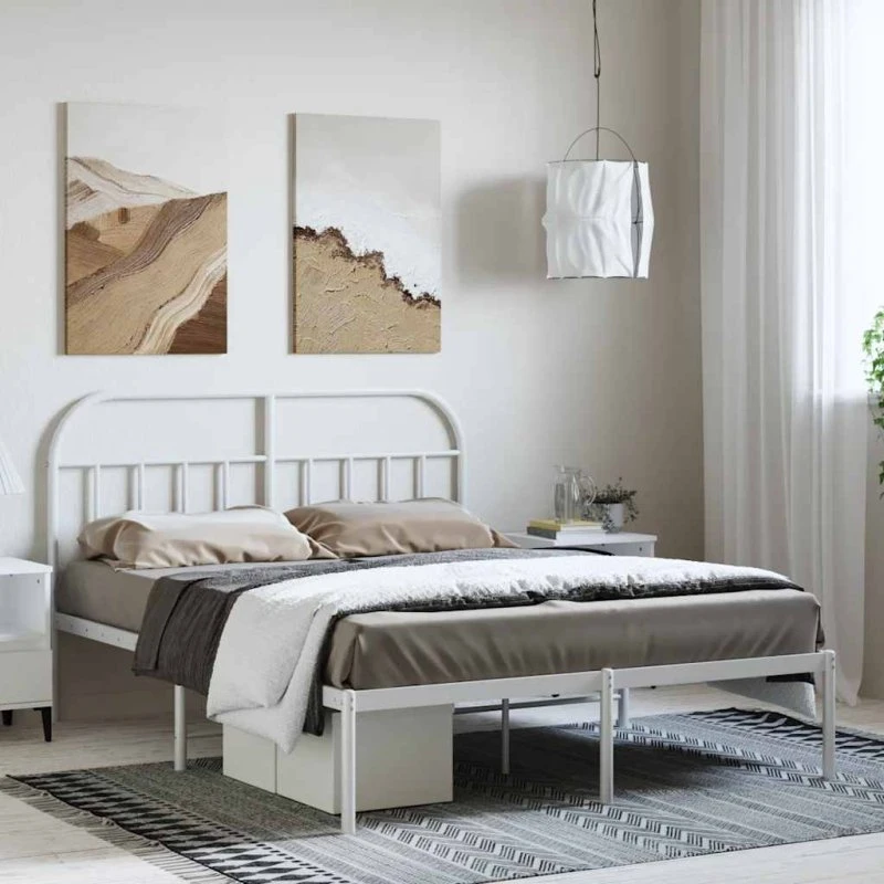 vidaXL Sengeramme 135x190 cm metal hvid med sengegavl