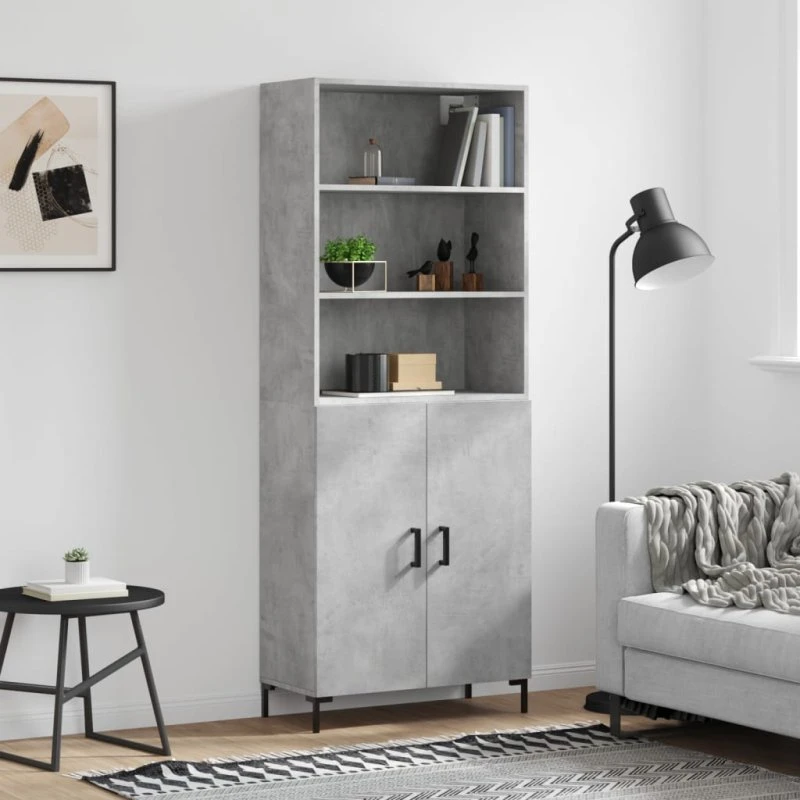 vidaXL Højskab 69,5x34x180 cm Konstrueret Træ Betongrå, 2 Låger