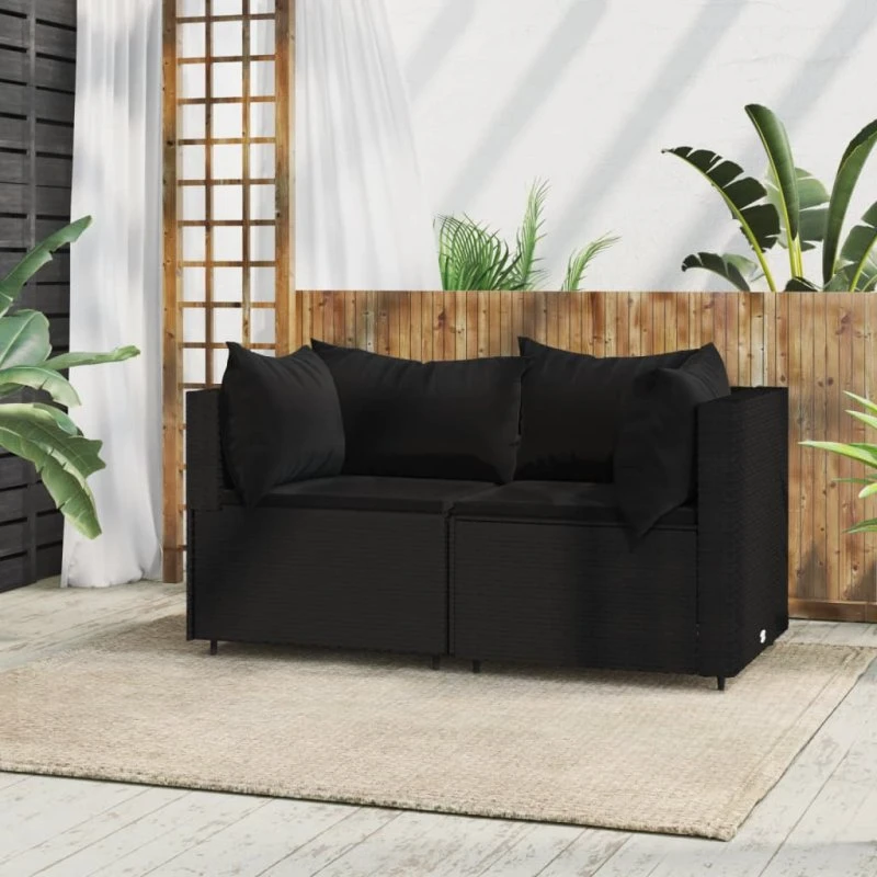 Polyrattan Hjørnemoduler til Havesofa, Grå og Blå, 2x Hjørnedel + Midterdel