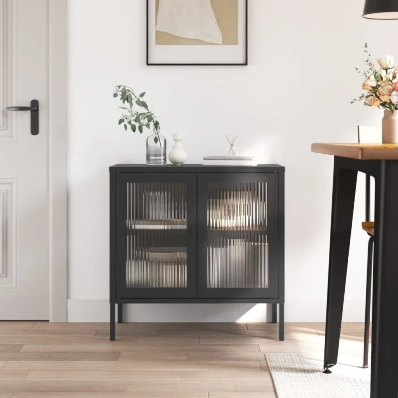 vidaXL Skænk 70x35x70 cm glas og stål sort