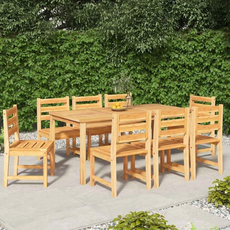 vidaXL 9-delers spisebordssæt i massivt teaktræ, 180 cm