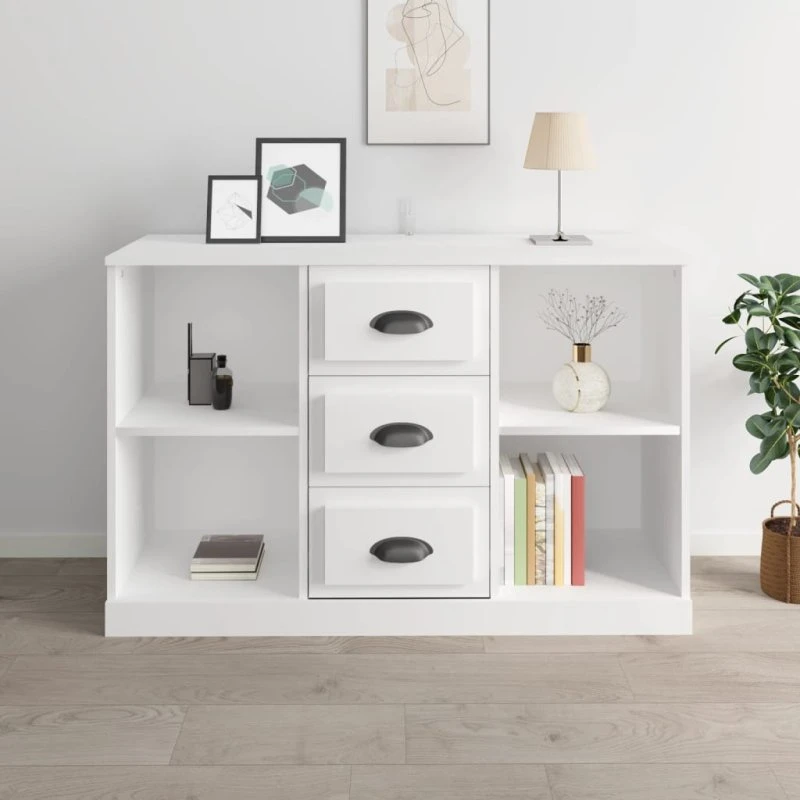 vidaXL Skænk 104,5x35,5x67,5 cm Konstrueret Træ Hvid Højglans