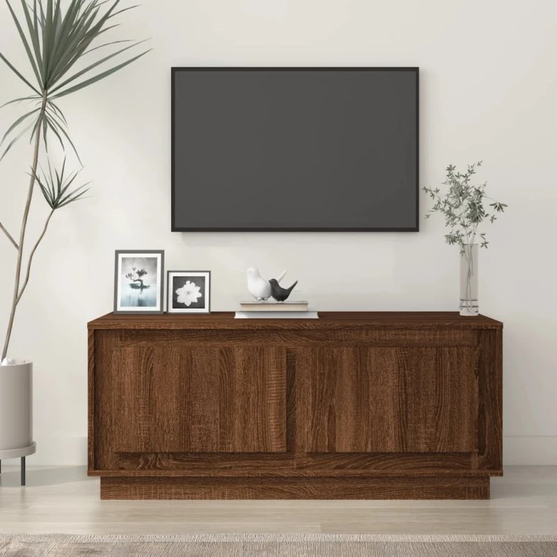 Hvid højglans sofabord 102x50x44 cm i egetræsfarve