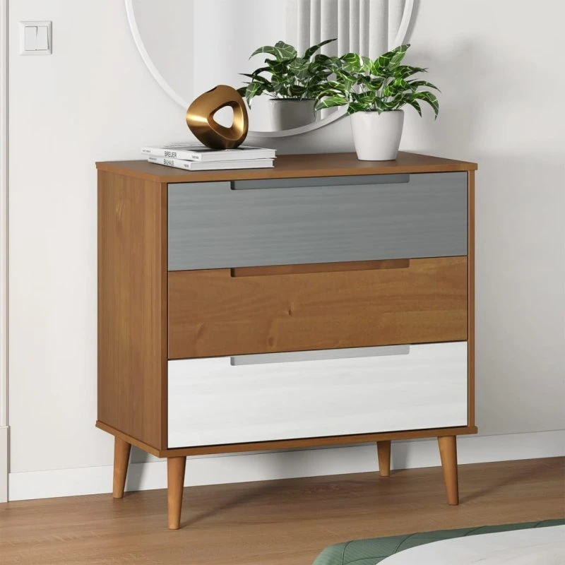 vidaXL Kommode MOLDE 80x40x80 cm massivt fyrretræ brun