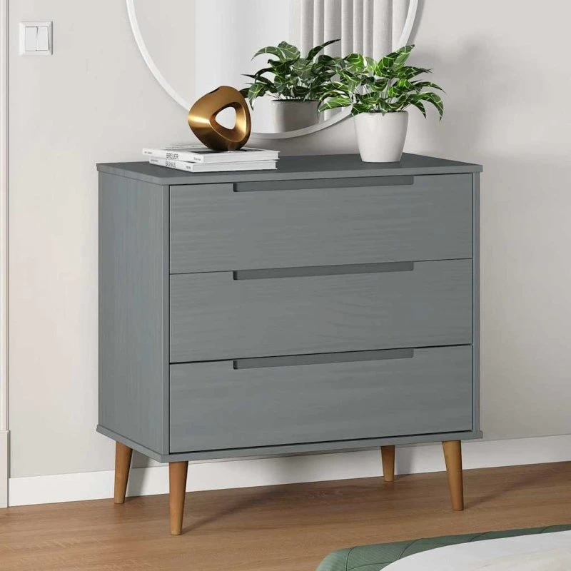 vidaXL Kommode MOLDE 80x40x80 cm massivt fyrretræ grå