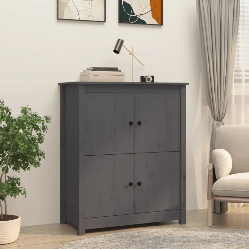 vidaXL Skænk 83x41,5x100 cm Massivt Fyrretræ Grå