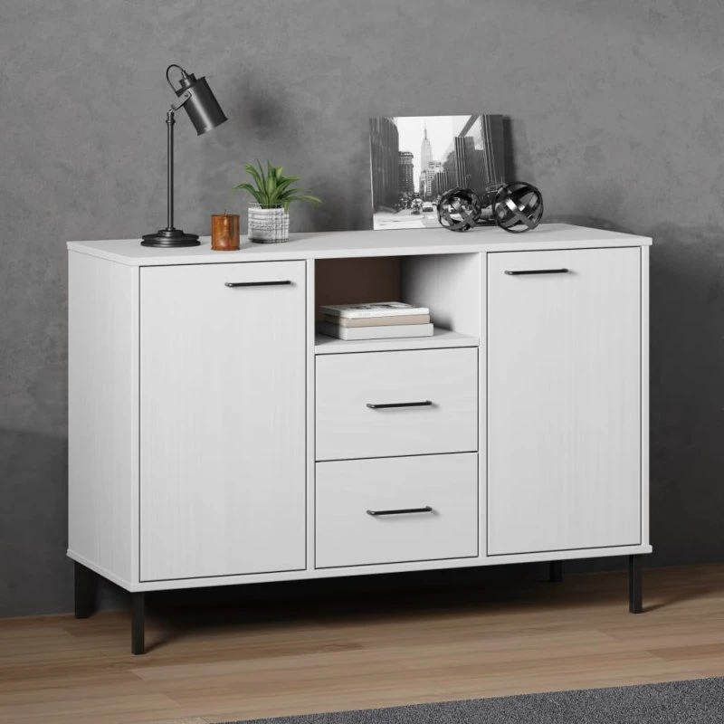 vidaXL Skænk OSLO 113x40x77 cm hvid massivt fyrretræ med metalben