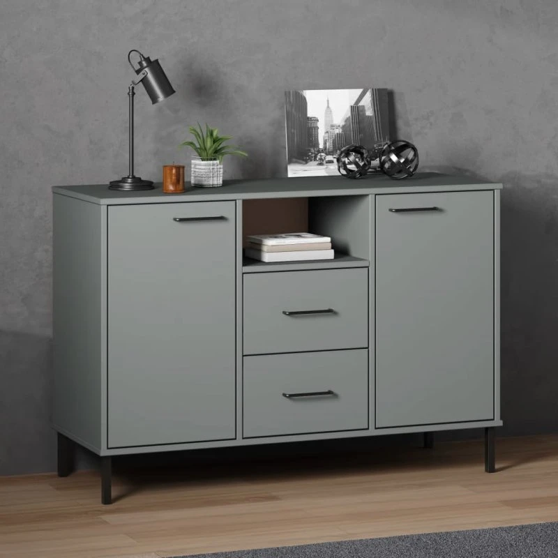 vidaXL Skænk OSLO 113x40x77 cm grå massivt fyrretræ med metalben