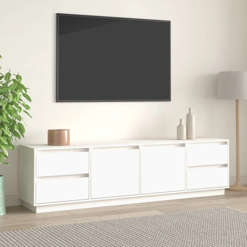 vidaXL tv-bord 176x37x47,5 cm massivt fyrretræ hvid