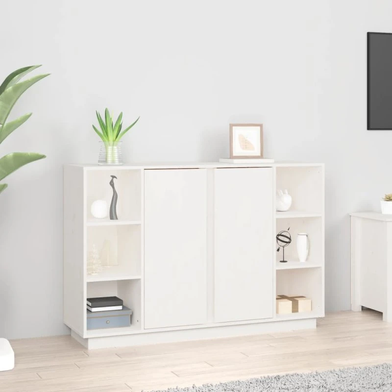 vidaXL Skænk 120x35x80 cm massivt fyrretræ hvid