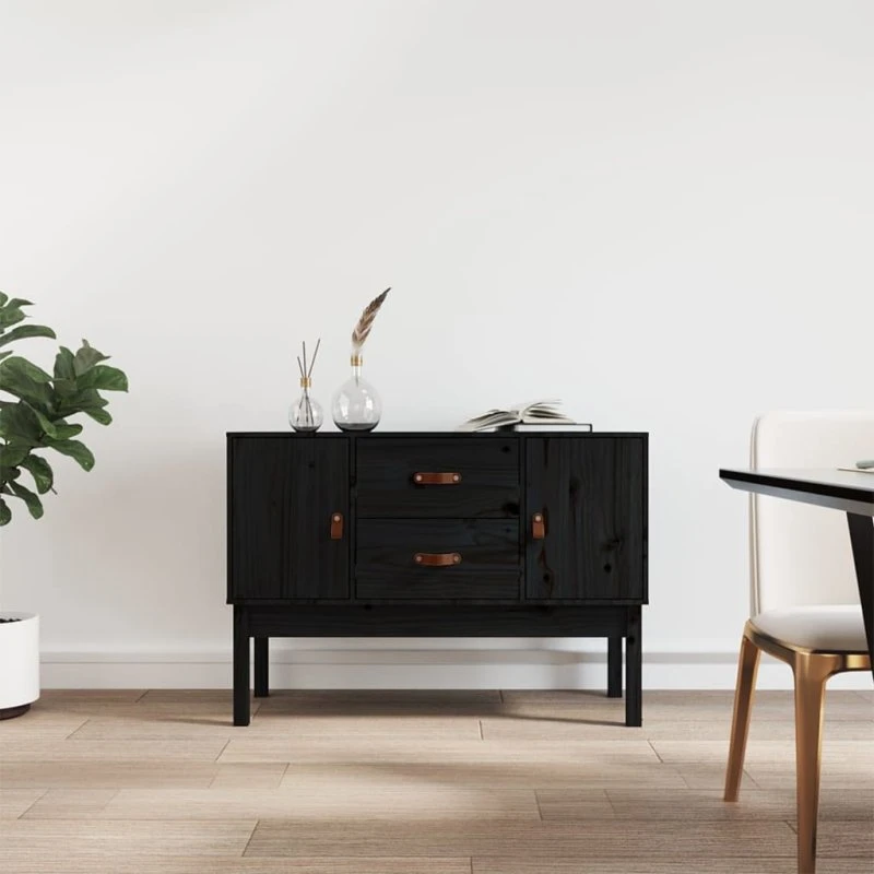 vidaXL Skænk 110x40x78 cm massivt fyrretræ sort