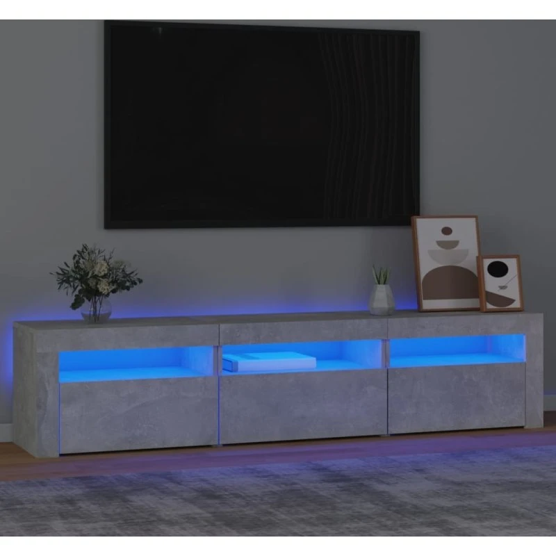 vidaXL tv-bord med LED-lys 180x35x40 cm betongrå