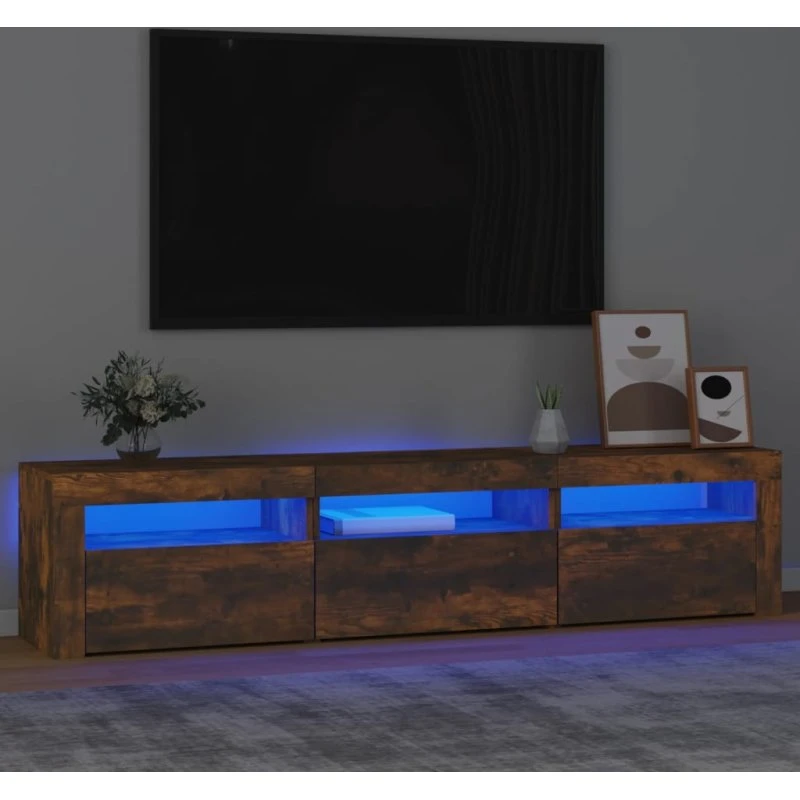 vidaXL tv-bord 180x35x40 cm røget egetræ med LED-lys