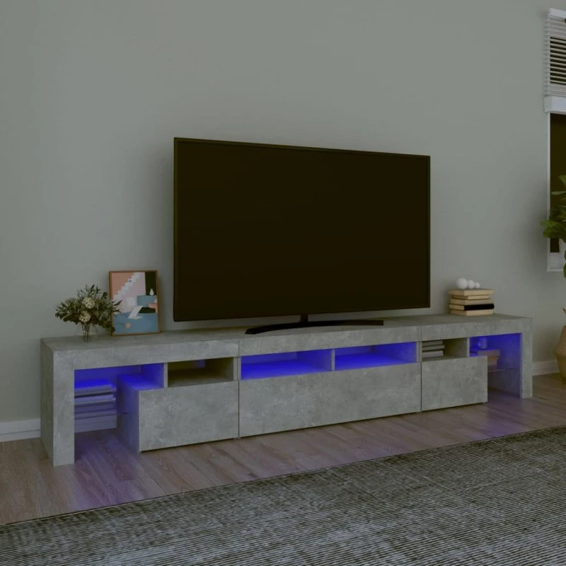 vidaXL Sengebord med LED-lys 230x36,5x40 cm betongrå
