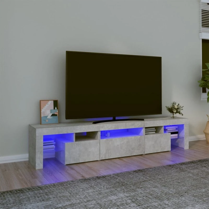 vidaXL Sengebord med LED-lys, betongrå, 200x36,5x40 cm