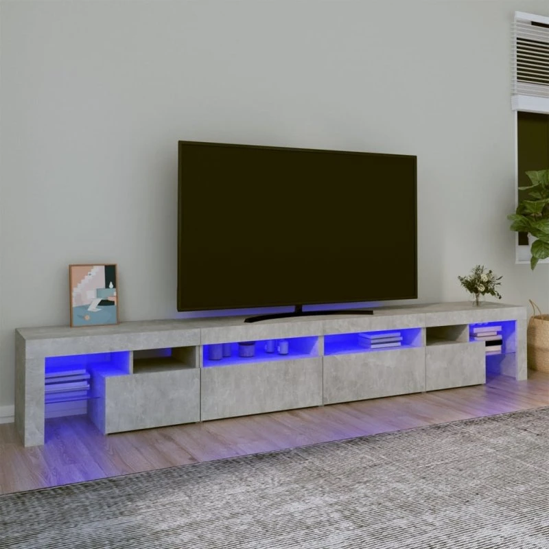 vidaXL tv-bord med LED-lys 260x36,5x40 cm betongrå