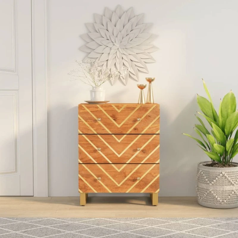 vidaXL Skænk 60x33,5x75 cm i Massivt Mangotræ Brun og Sort