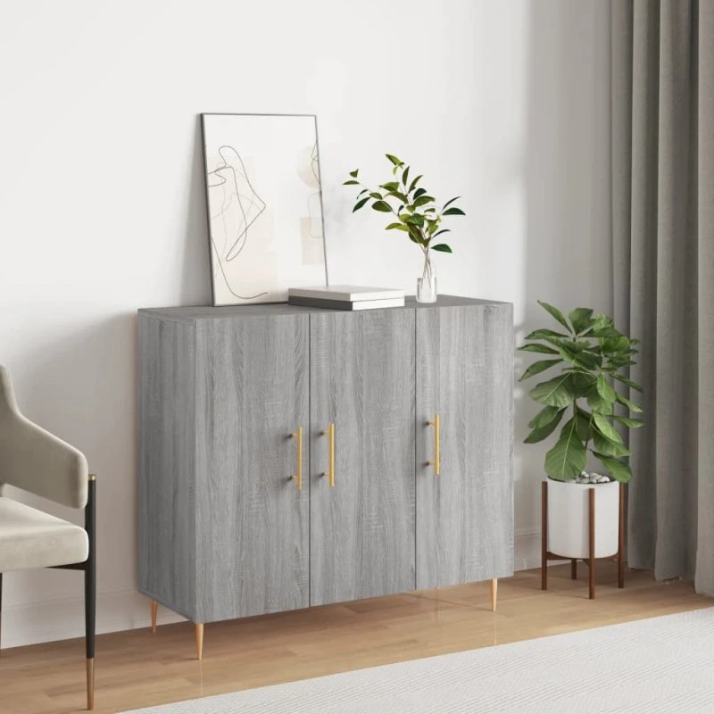 vidaXL Skab 90x34x80 cm Konstrueret Træ Grå Sonoma-Eg