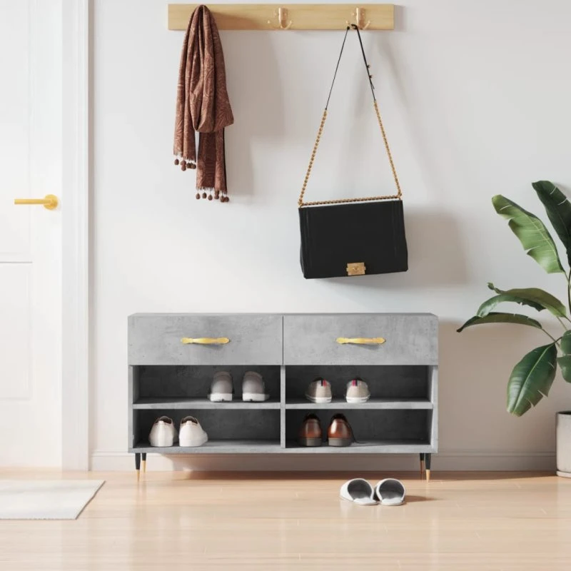 vidaXL Skobænk 102x35x55 cm Konstrueret Træ Betongrå