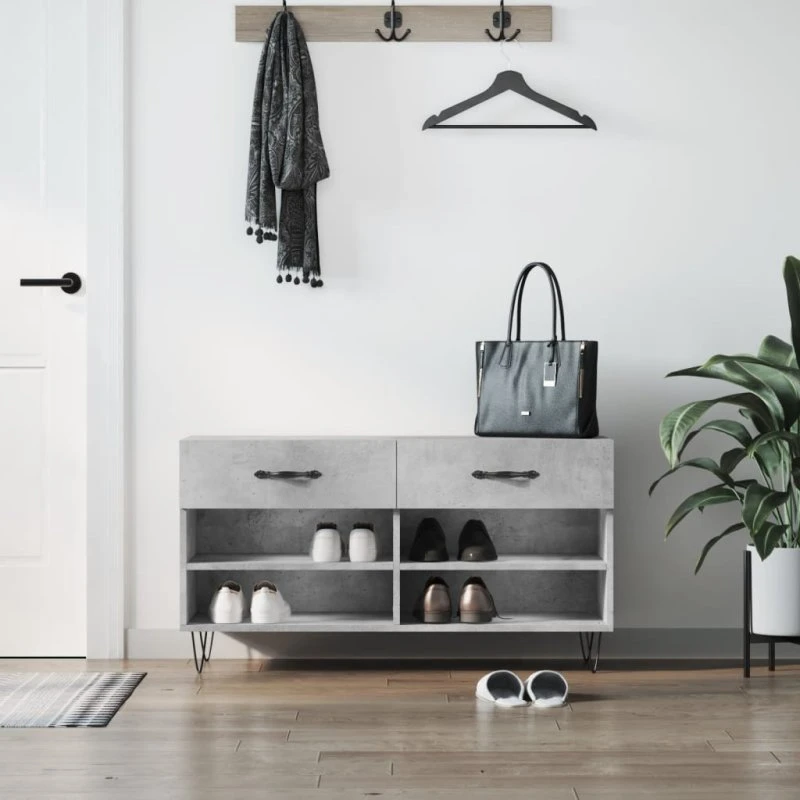 vidaXL Skobænk 102x35x55 cm Konstrueret Træ Betongrå