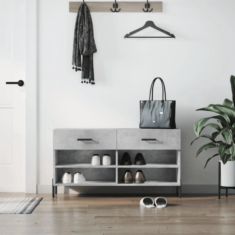 vidaXL Skobænk 102x35x55 cm Konstrueret Træ Betongrå
