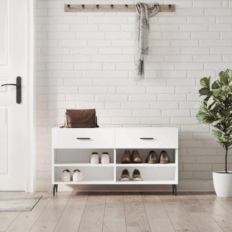 vidaXL Skobænk 102x35x55 cm Konstrueret Træ Hvid