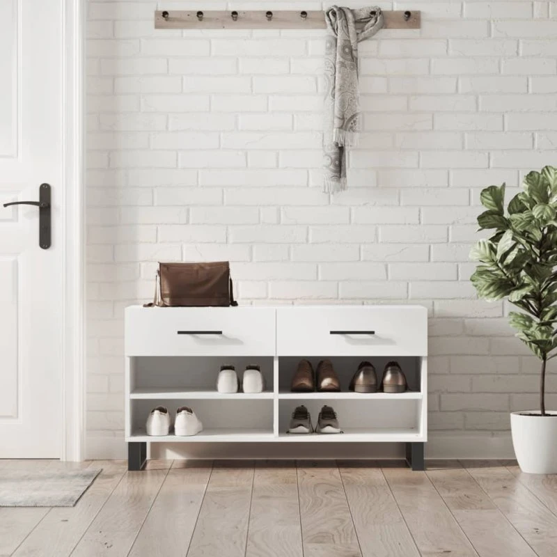 vidaXL Skobænk 102x35x55 cm Konstrueret Træ Hvid