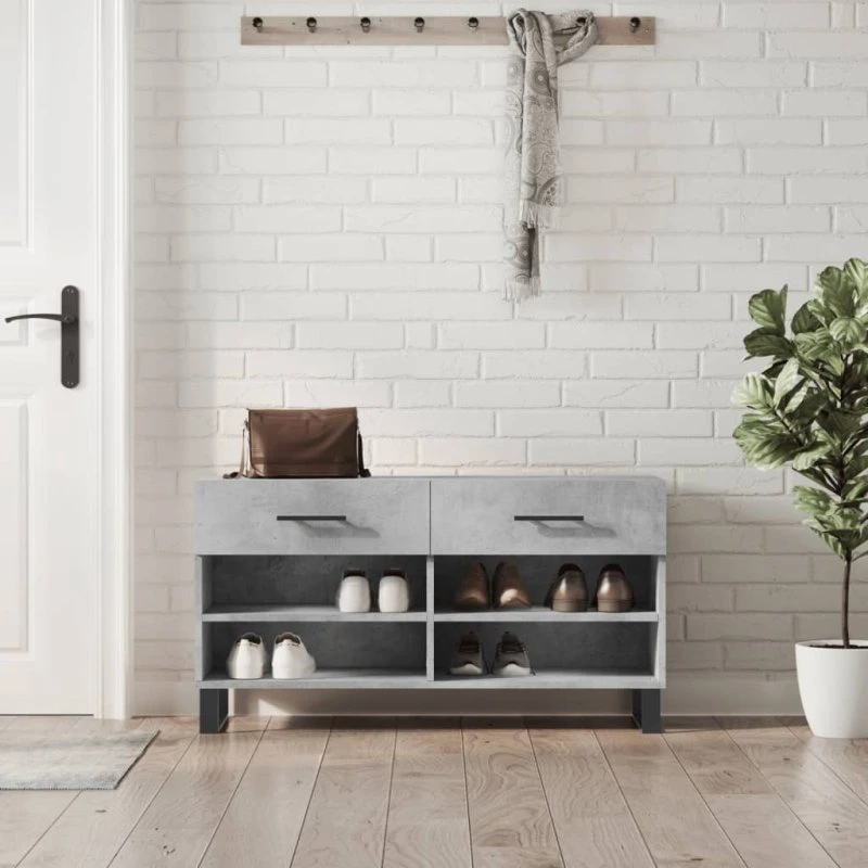 vidaXL Skobænk 102x35x55 cm Konstrueret Træ Betongrå