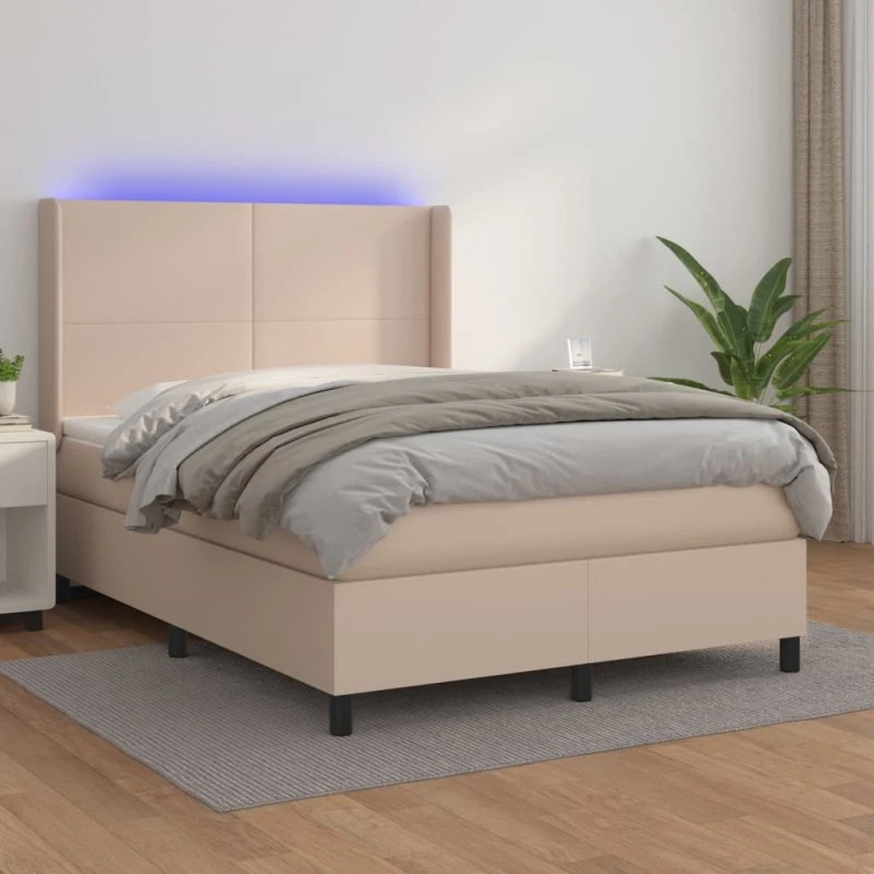 vidaXL Kontinentalseng LED-lys 140x200 cm cappuccino