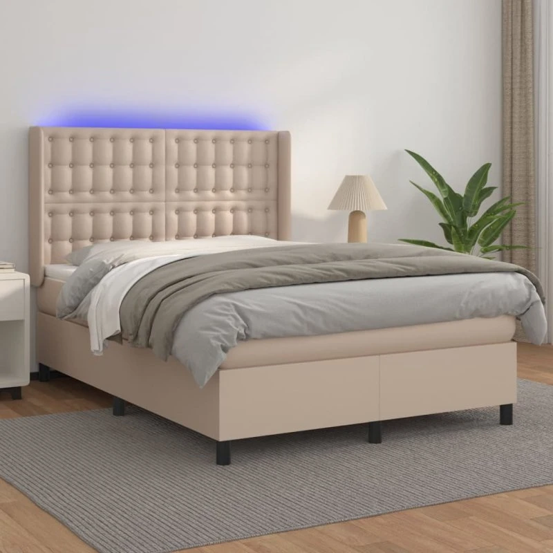 vidaXL Kontinentalseng LED-lys 140x200 cm cappuccino