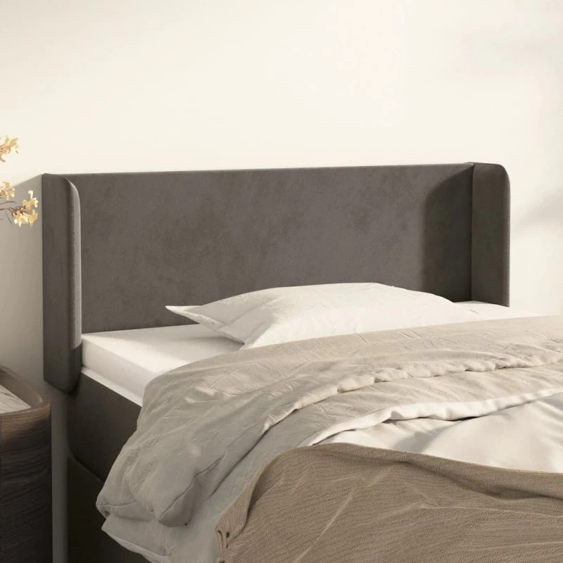 vidaXL Sengegavl med Kanter 83x16x78/88 cm Mørkegrå Fløjl
