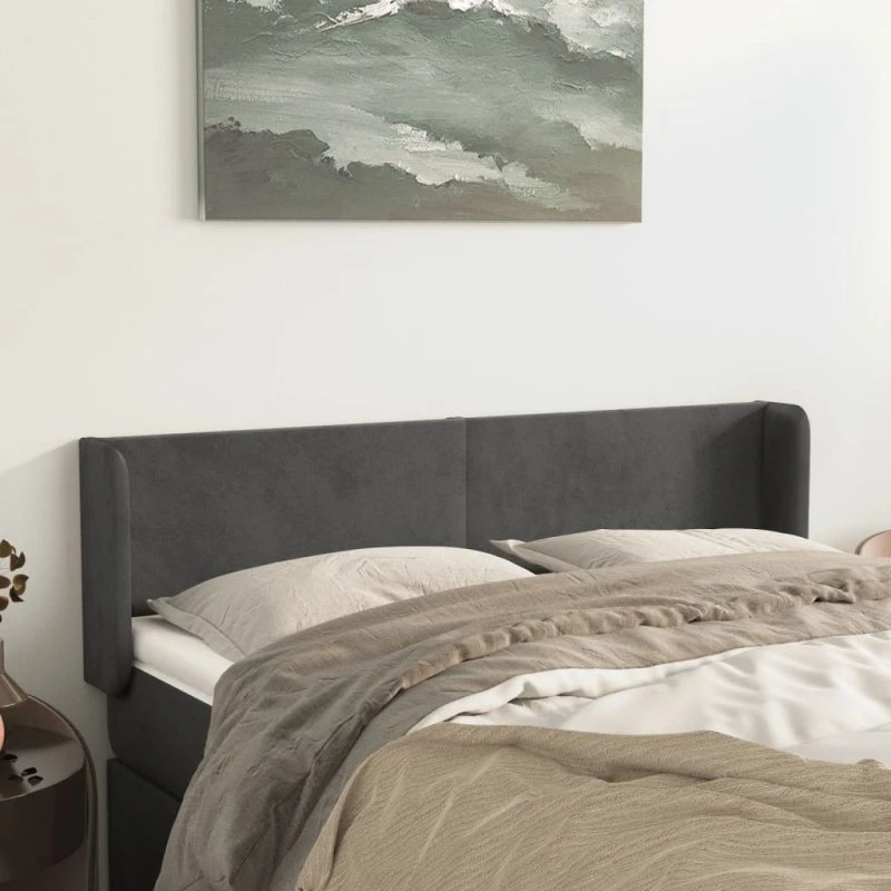 vidaXL Sengegavl med Kanter 147x16x78/88 cm Mørkegrå
