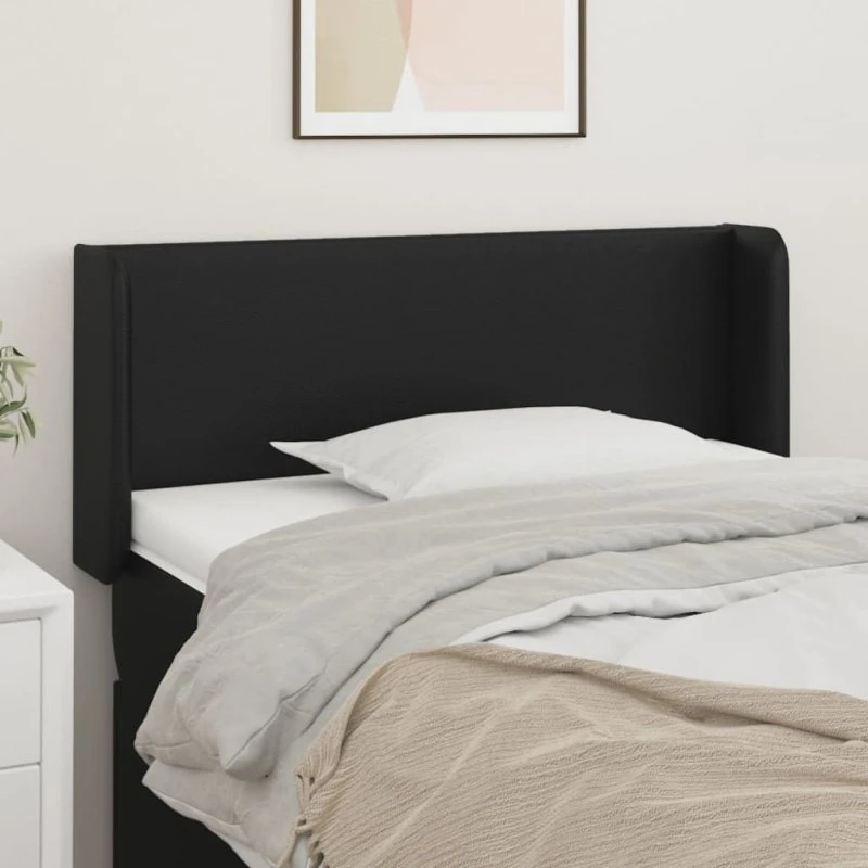 vidaXL Sengegavl med Kanter 83x16x78/88 cm Sort Kunstlæder