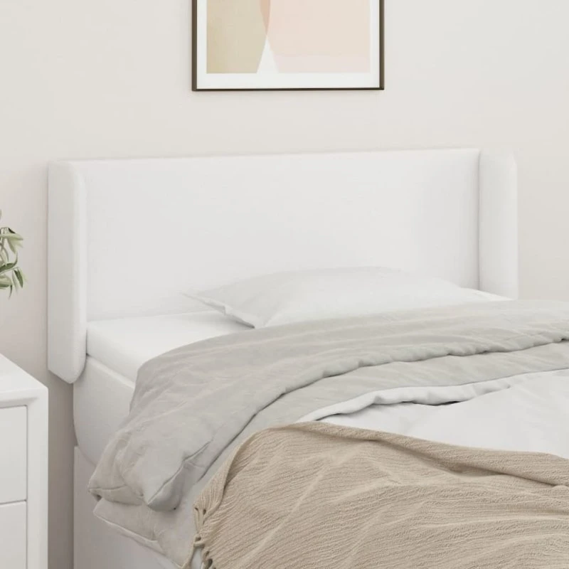 vidaXL Sengegavl med kanter 83x16x78/88 cm hvid kunstlæder
