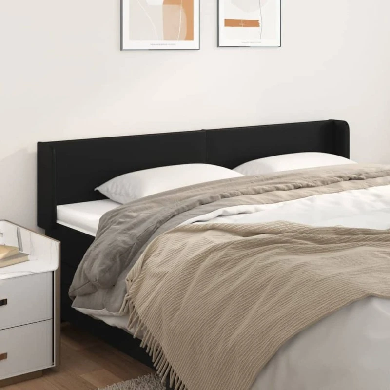vidaXL Sengegavl med Kanter 163x16x78/88 cm Sort Kunstlæder