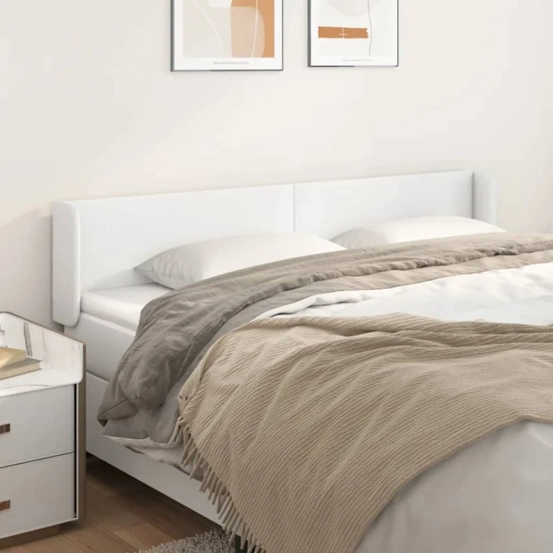 vidaXL Sengegavl med Kanter 163x16x78/88 cm Hvid Kunstlæder