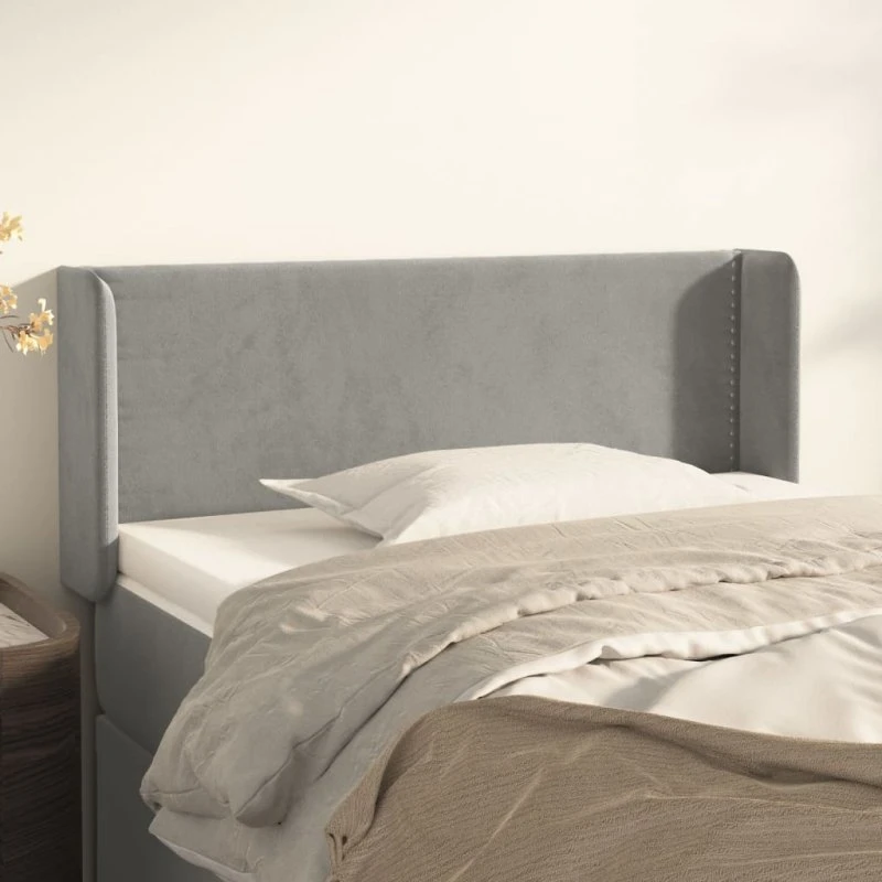 vidaXL Sengegavl med Kanter 103x16x78/88 cm, Lysegrå, Fløjl