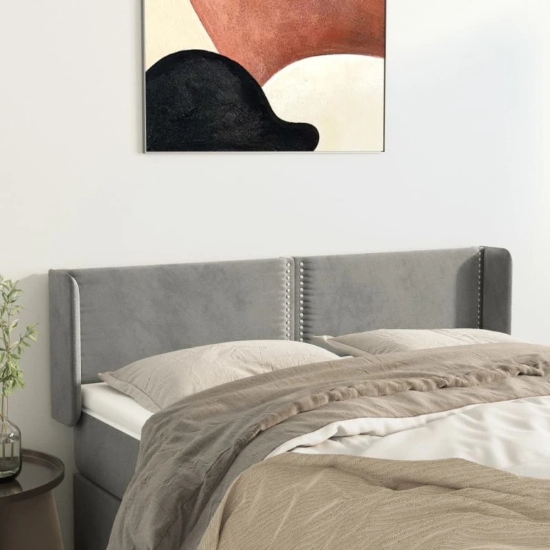 vidaXL Sengegavl med Kanter 147x16x78/88 cm Fløjl Lysegrå