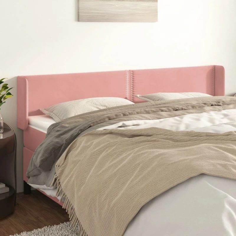 vidaXL Sengegavl med Kanter 183x16x78/88 cm Fløjl Lyserød