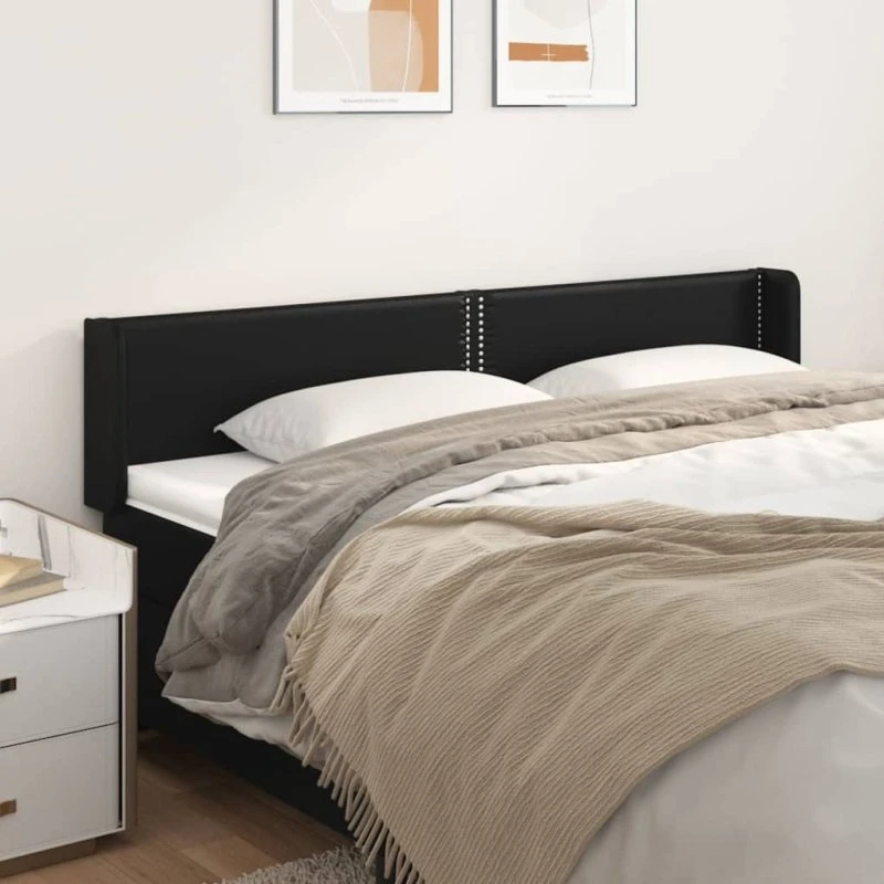 vidaXL Sengegavl med Kanter 183x16x78/88 cm Sort Kunstlæder