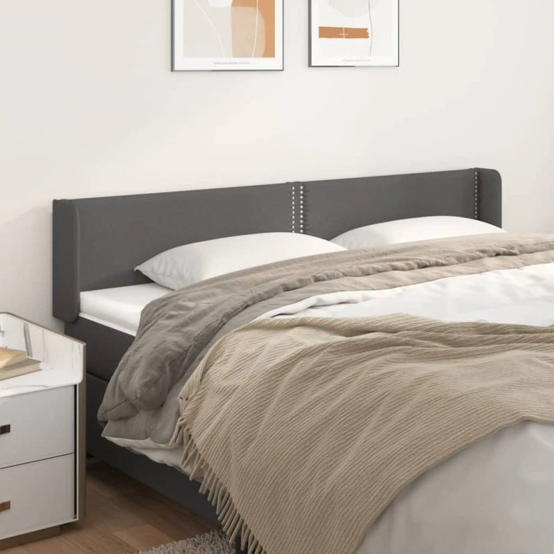 vidaXL Sengegavl med Kanter 203x16x78/88 cm Grå Kunstlæder