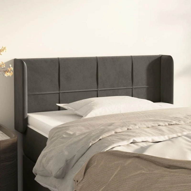 vidaXL Sengegavl med Kanter 93x16x78/88 cm, Mørkegrå, Fløjl