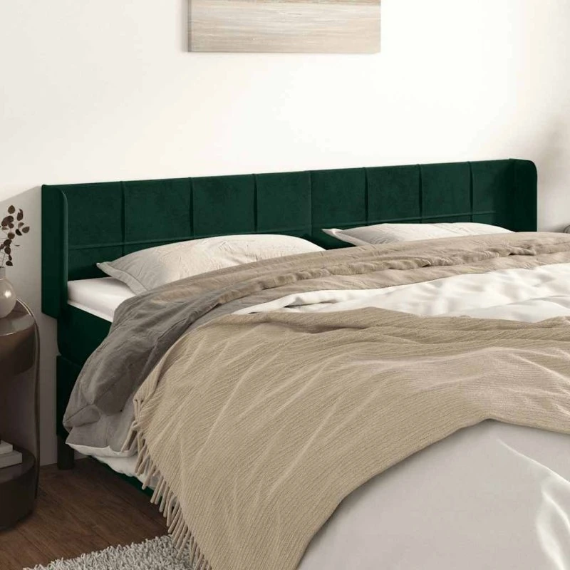 vidaXL Sengegavl med Kanter 183x16x78/88 cm Fløjl Mørkegrøn