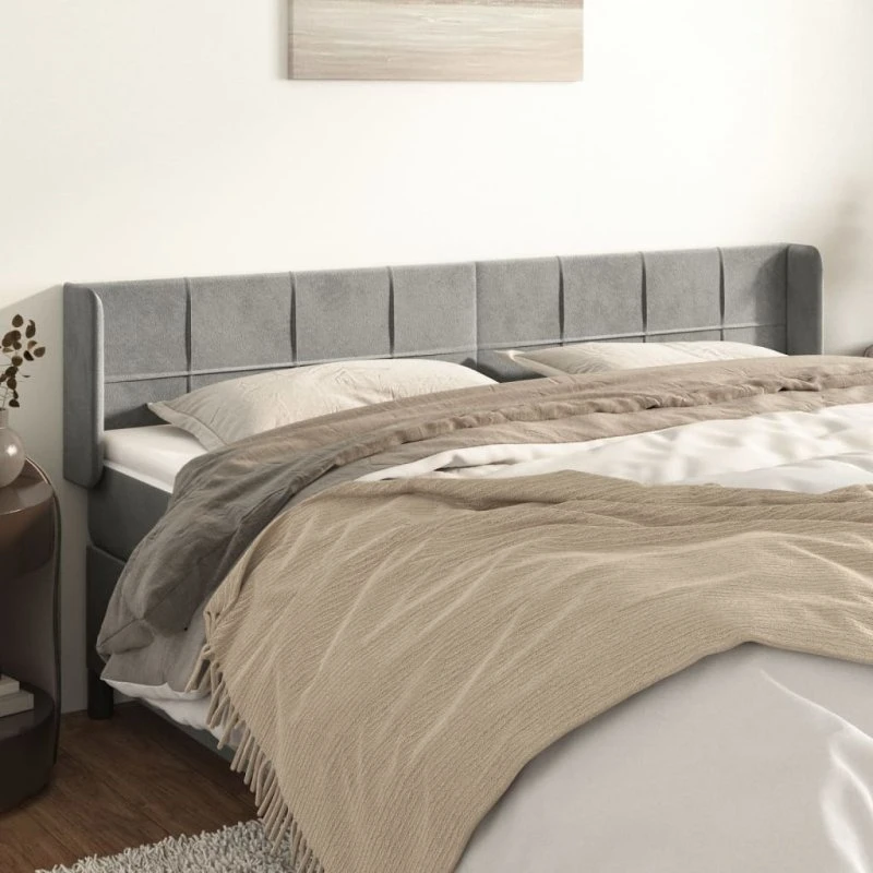 vidaXL Sengegavl med Kanter 203x16x78/88 cm Lysegrå