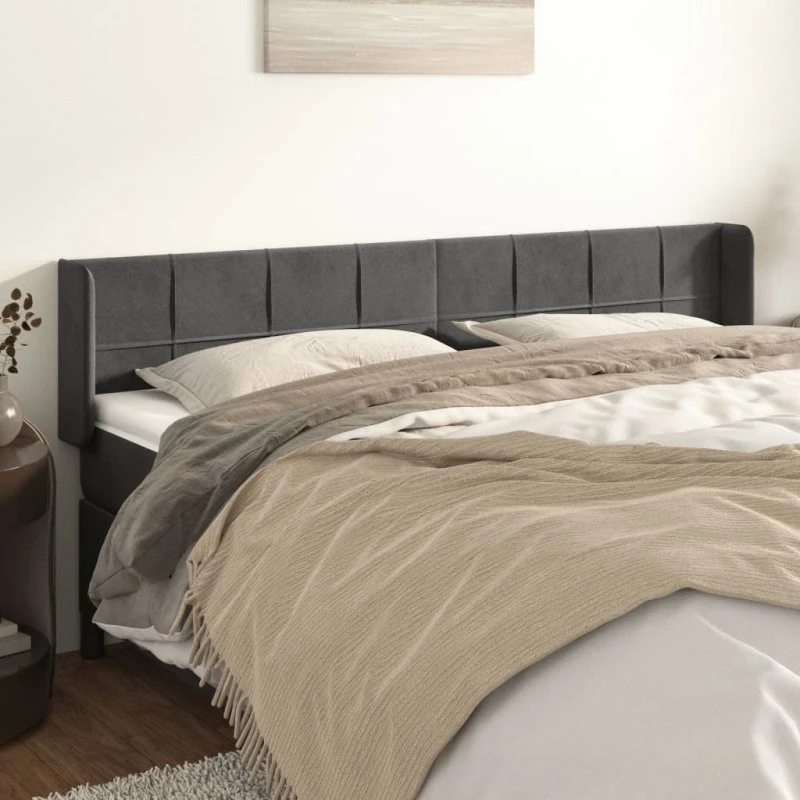 vidaXL Sengegavl med Kanter 203x16x78/88 cm, Mørkegrå