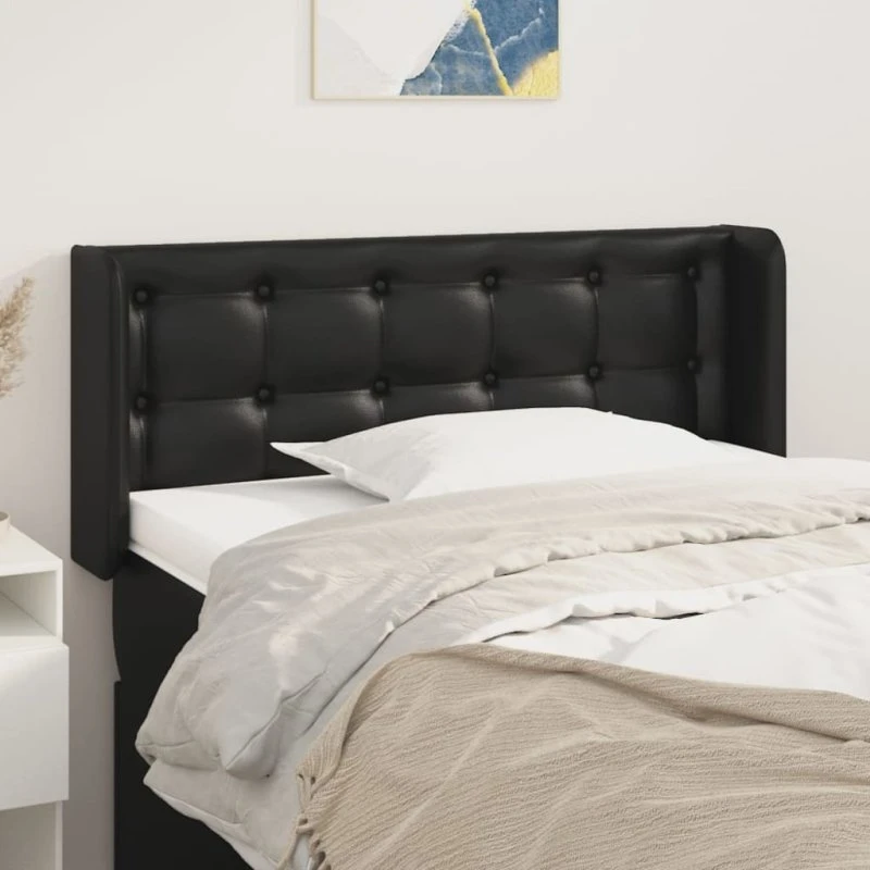 vidaXL Sengegavl med Kanter 93x16x78/88 cm Sort Kunstlæder