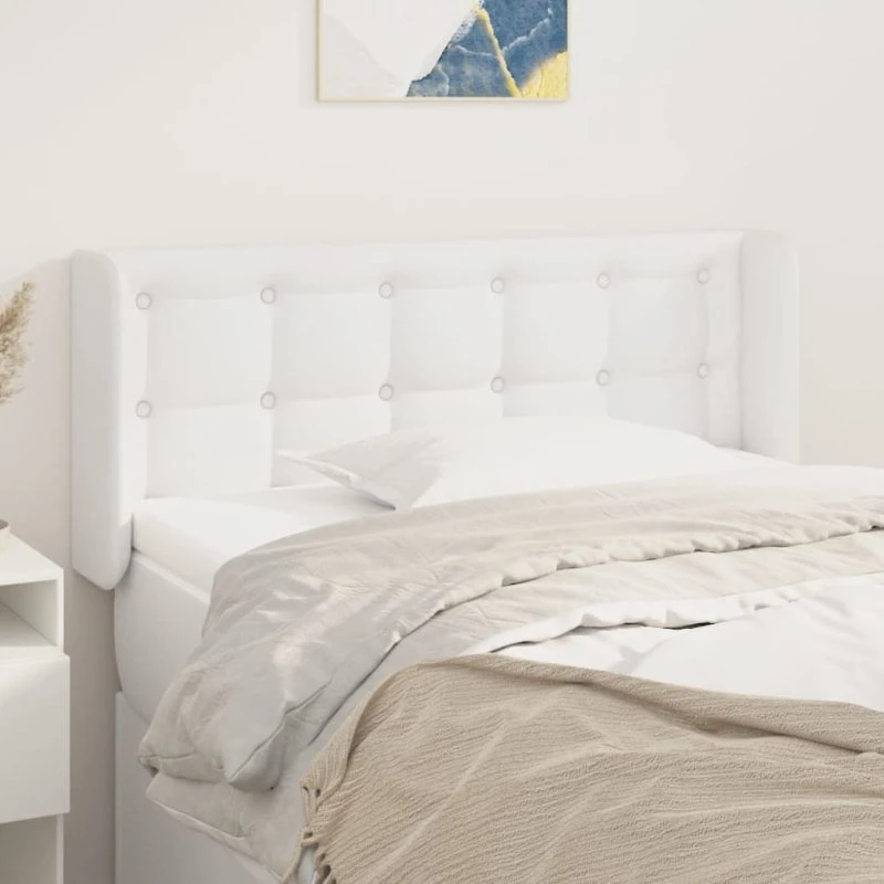 vidaXL Sengegavl med Kanter 93x16x78/88 cm Hvid Kunstlæder