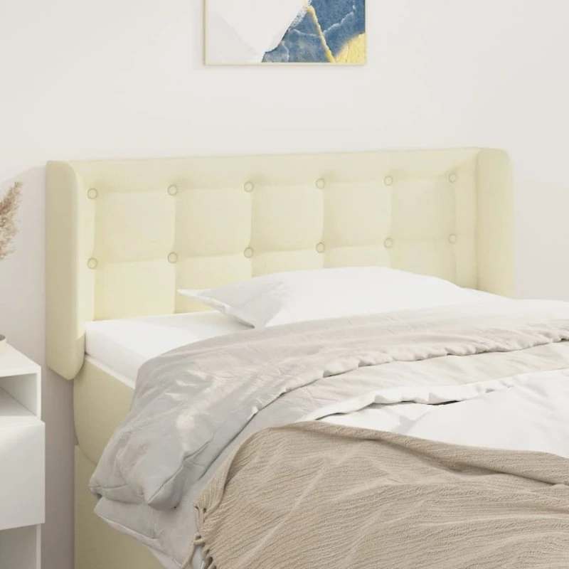 vidaXL Sengegavl med Kanter 93x16x78/88 cm, Kunstlæder Cremefarvet