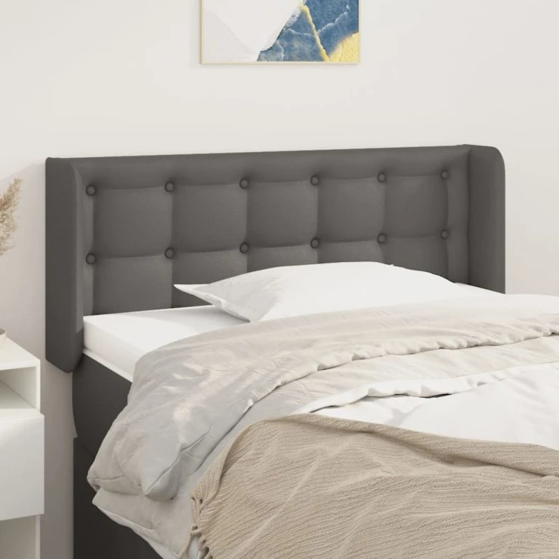 vidaXL Sengegavl med Kanter 103x16x78/88 cm Grå Kunstlæder