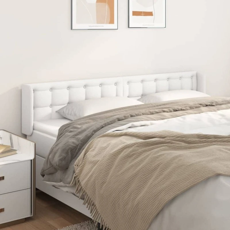 vidaXL Sengegavl med Kanter 203x16x78/88 cm Hvid Kunstlæder